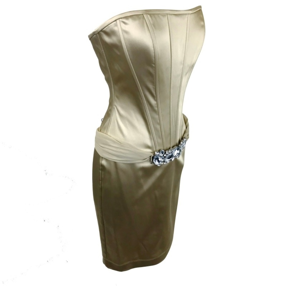 Nicole Bakti Gold Cocktail Short Dress Bustier